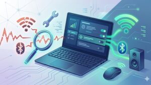 Иллюстрация современного ноутбука Asus Zenbook для статьи о решении проблем Wi-Fi 7 и Bluetooth